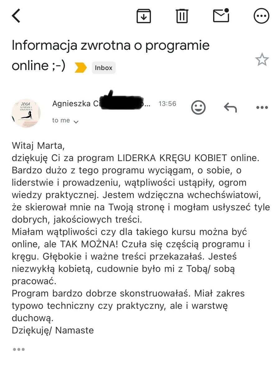 Informacja zwrotna Agnieszki o programie online
