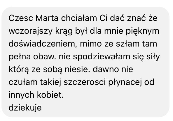 Opinia uczestniczki, zrzut wiadomości