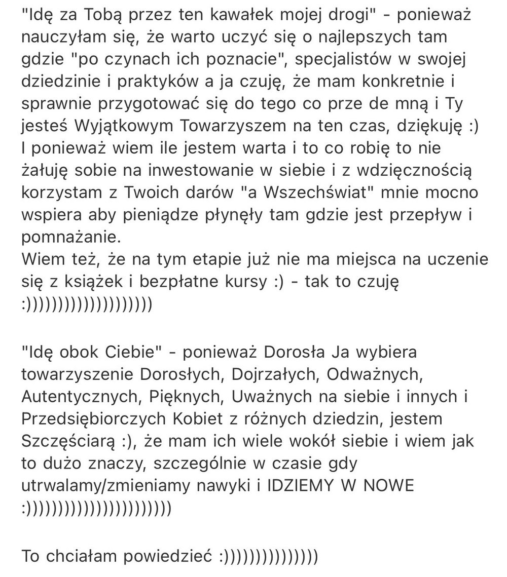 Opinia uczestniczki, zrzut wiadomości
