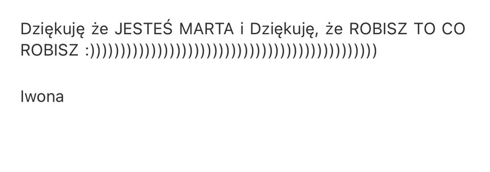 Opinia uczestniczki, zrzut wiadomości