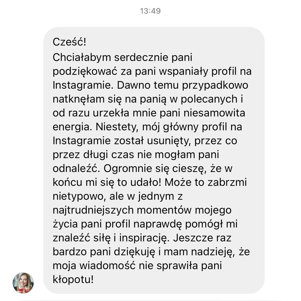Opinia uczestniczki, zrzut wiadomości