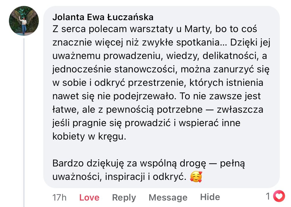 Opinia uczestniczki, zrzut wiadomości