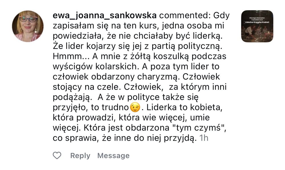 Opinia uczestniczki, zrzut wiadomości