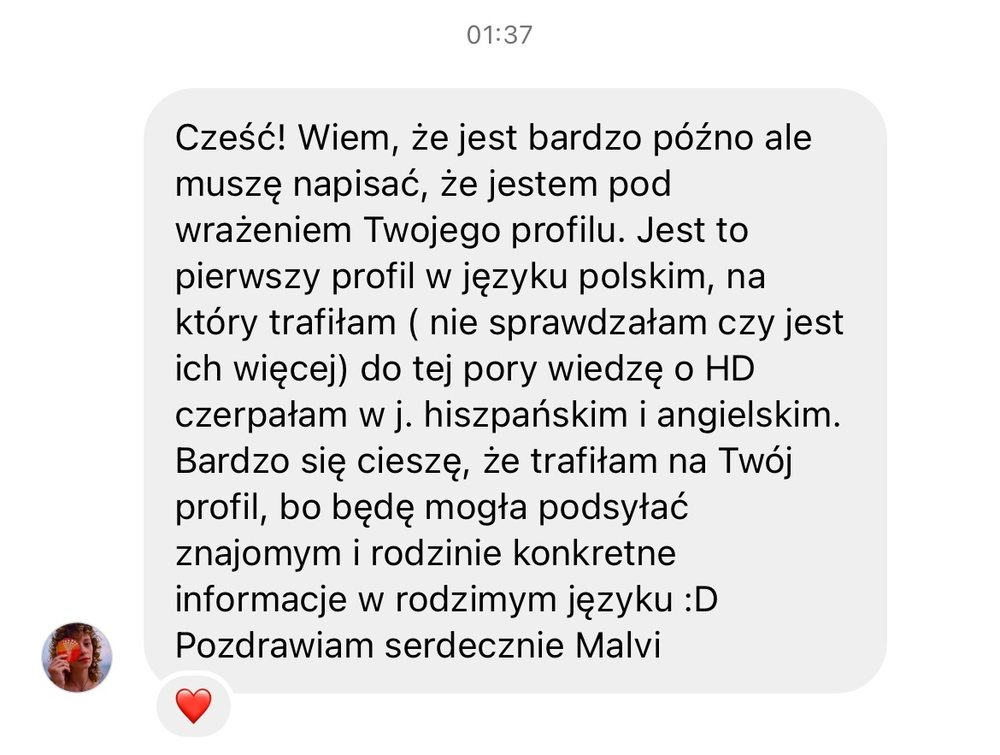 Opinia uczestniczki, zrzut wiadomości