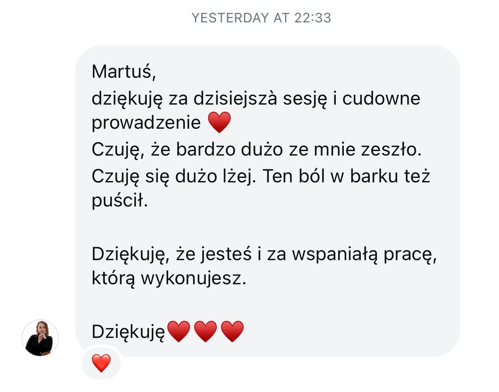 Opinia uczestniczki, zrzut wiadomości