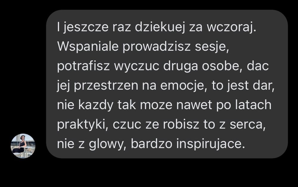 Opinia uczestniczki, zrzut wiadomości