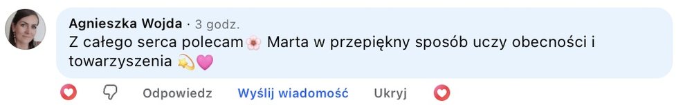 Opinia uczestniczki, zrzut wiadomości