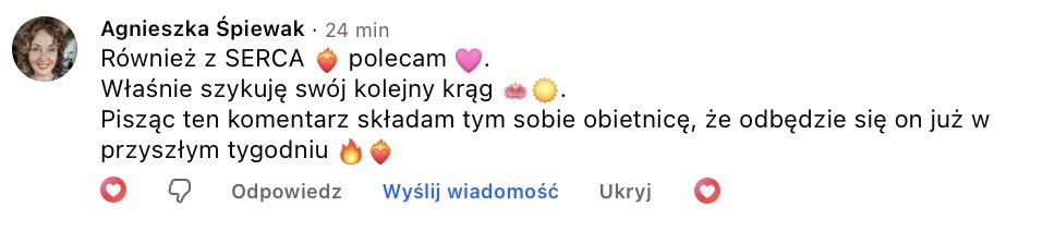 Opinia uczestniczki, zrzut wiadomości