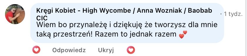 Opinia uczestniczki, zrzut wiadomości