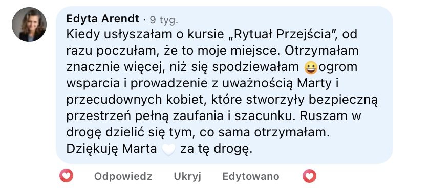 Opinia uczestniczki, zrzut wiadomości