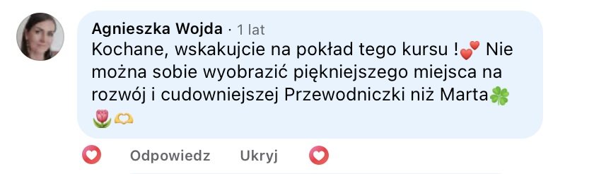 Opinia uczestniczki, zrzut wiadomości